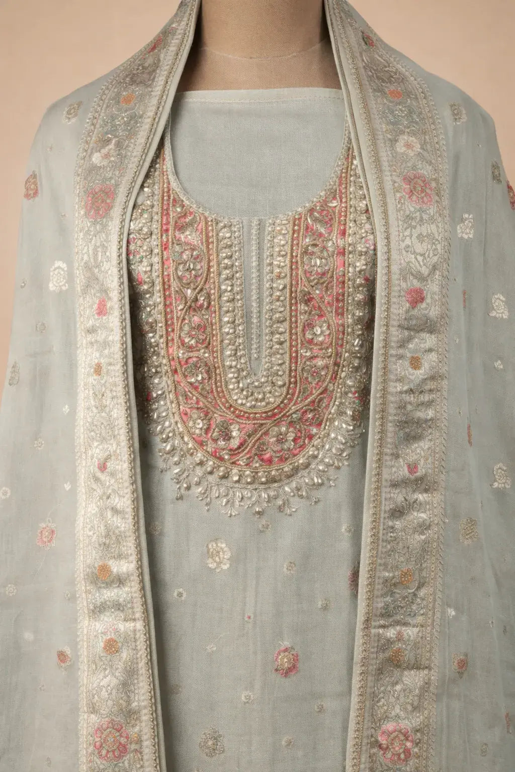 Pure Silk Jacquard Suit with Dabka Hand Embroidery