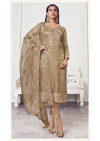 Soft Gold Silk Suit & Dupatta with Thread Embroidery & Zarkan Work