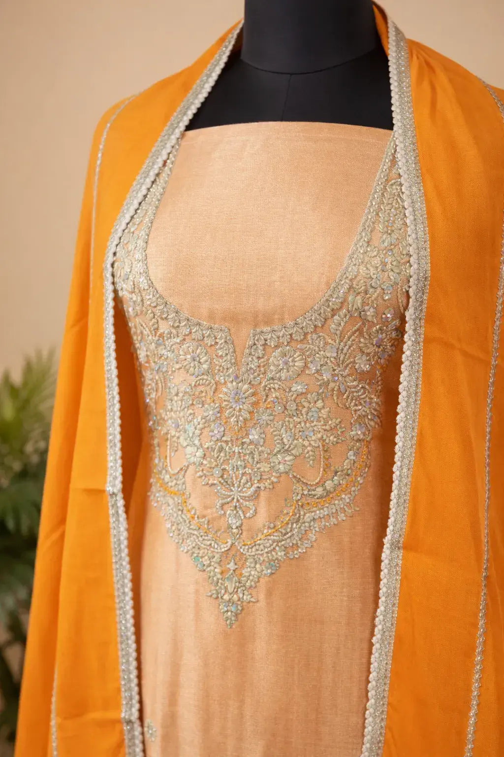 Pure Shimmer Silk suit with Pure Crepe Bottom and Pure Organza Dupatta