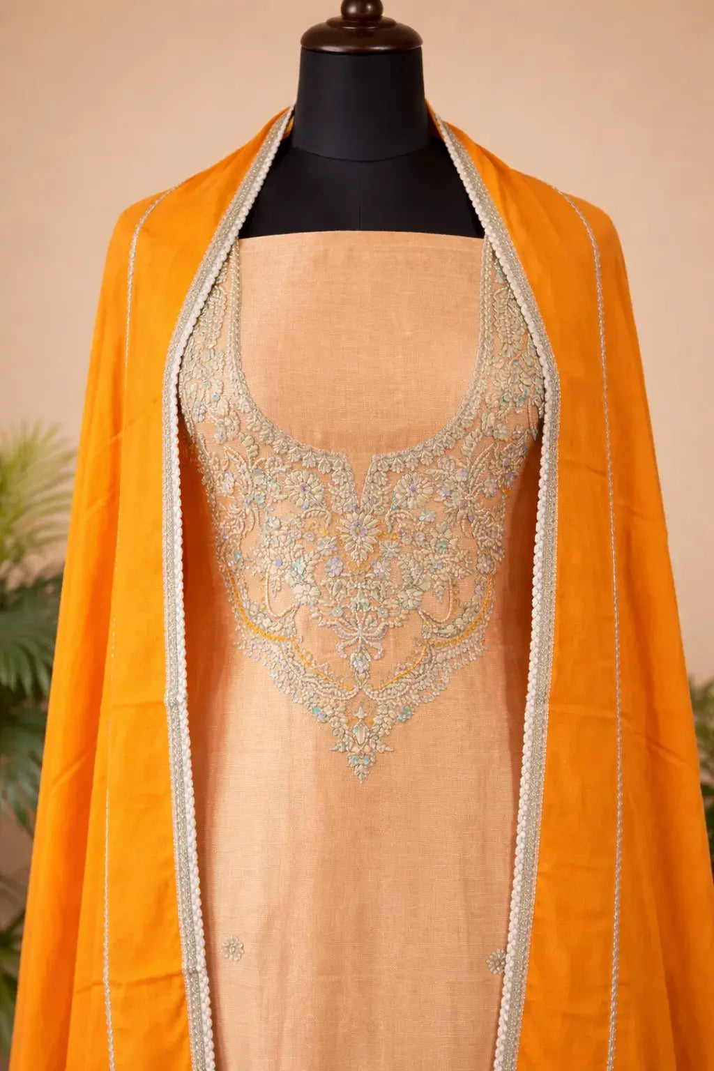 Pure Shimmer Silk suit with Pure Crepe Bottom and Pure Organza Dupatta