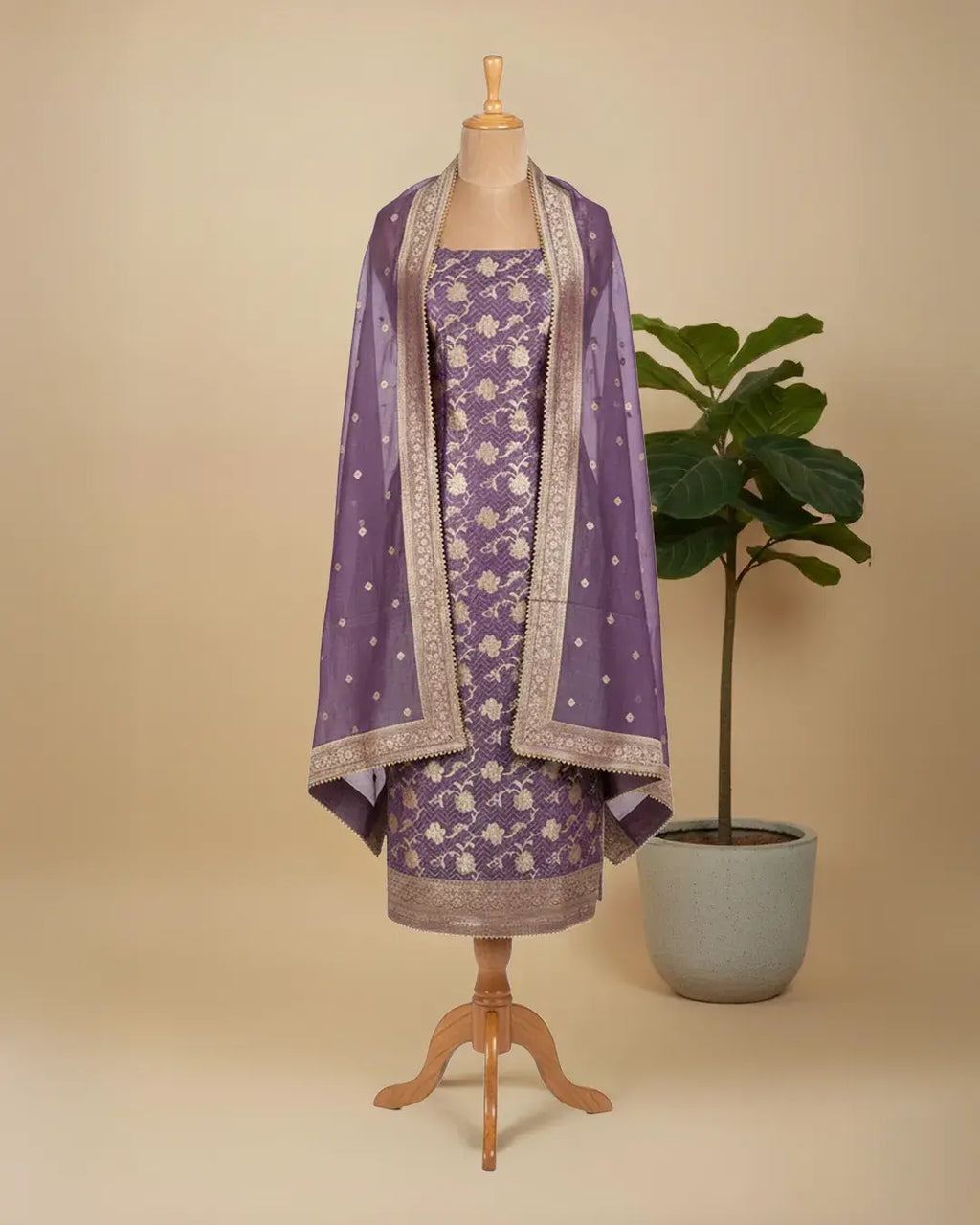 Banarsi Silk Suit with all over Zari weaving work
