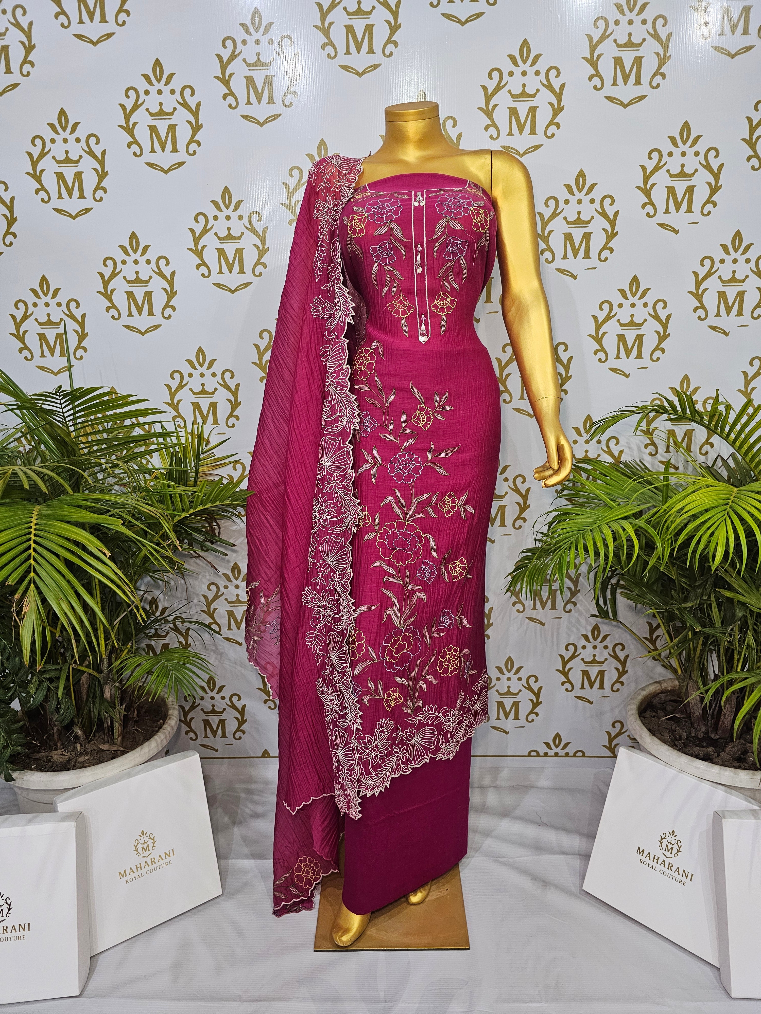 Pure Mul Cotton Suit with Handwoven Threadwork