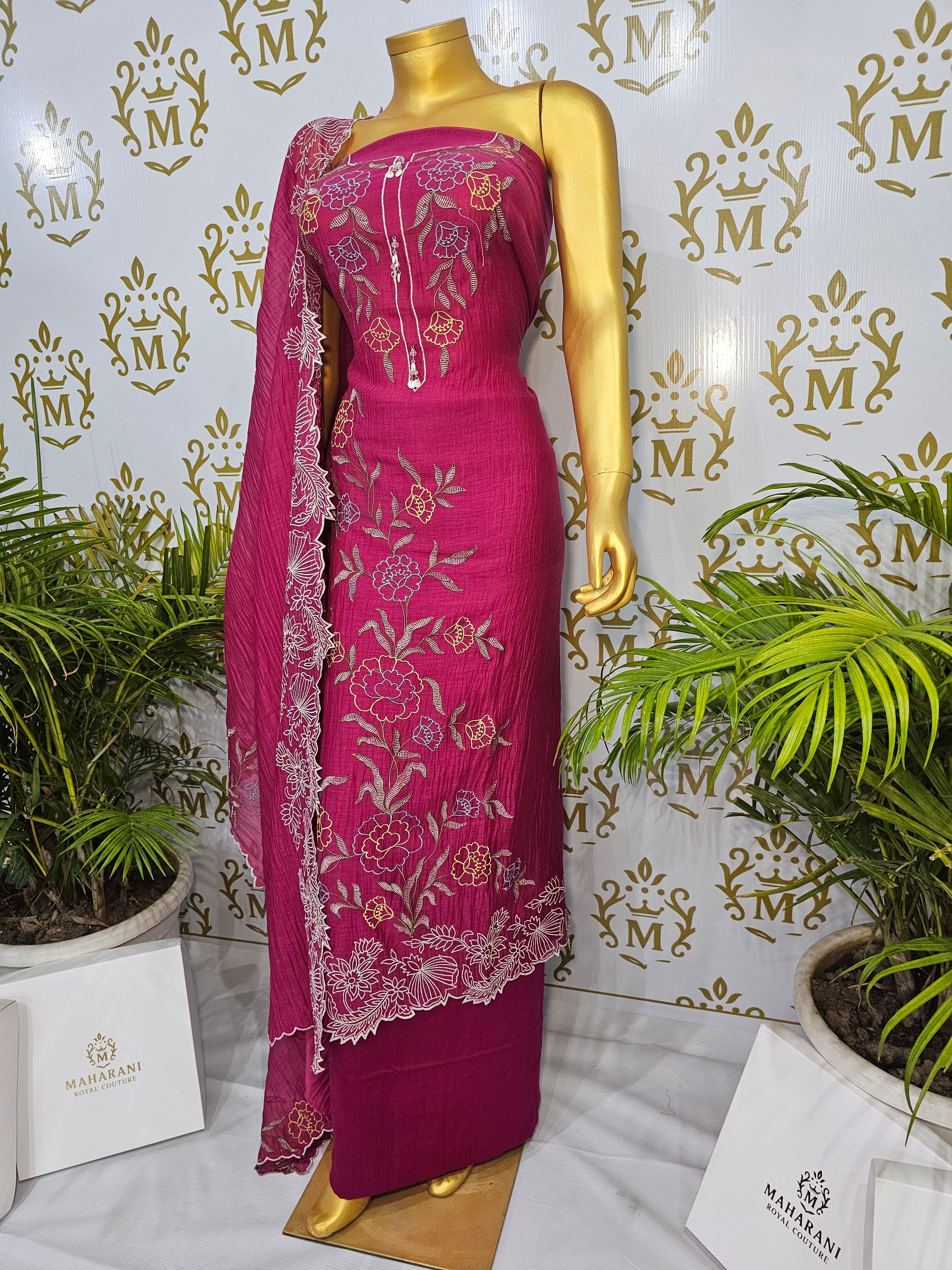 Pure Mul Cotton Suit with Handwoven Threadwork