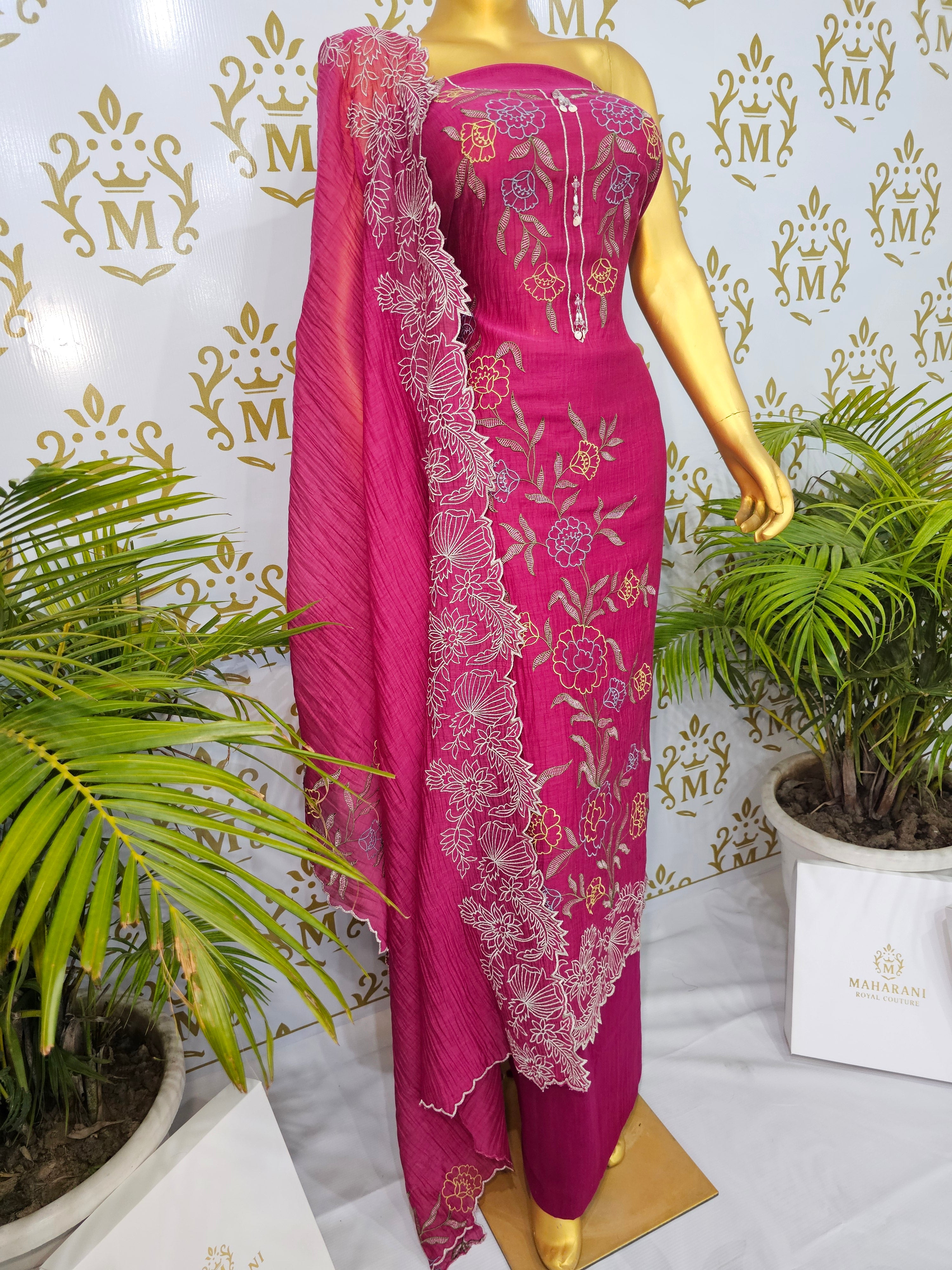 Pure Mul Cotton Suit with Handwoven Threadwork
