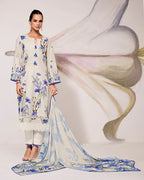 Pure Cotton Lawn Suit with Resham Embroidery Appliqué, Crochet Hemline and Handcrafted Buttons