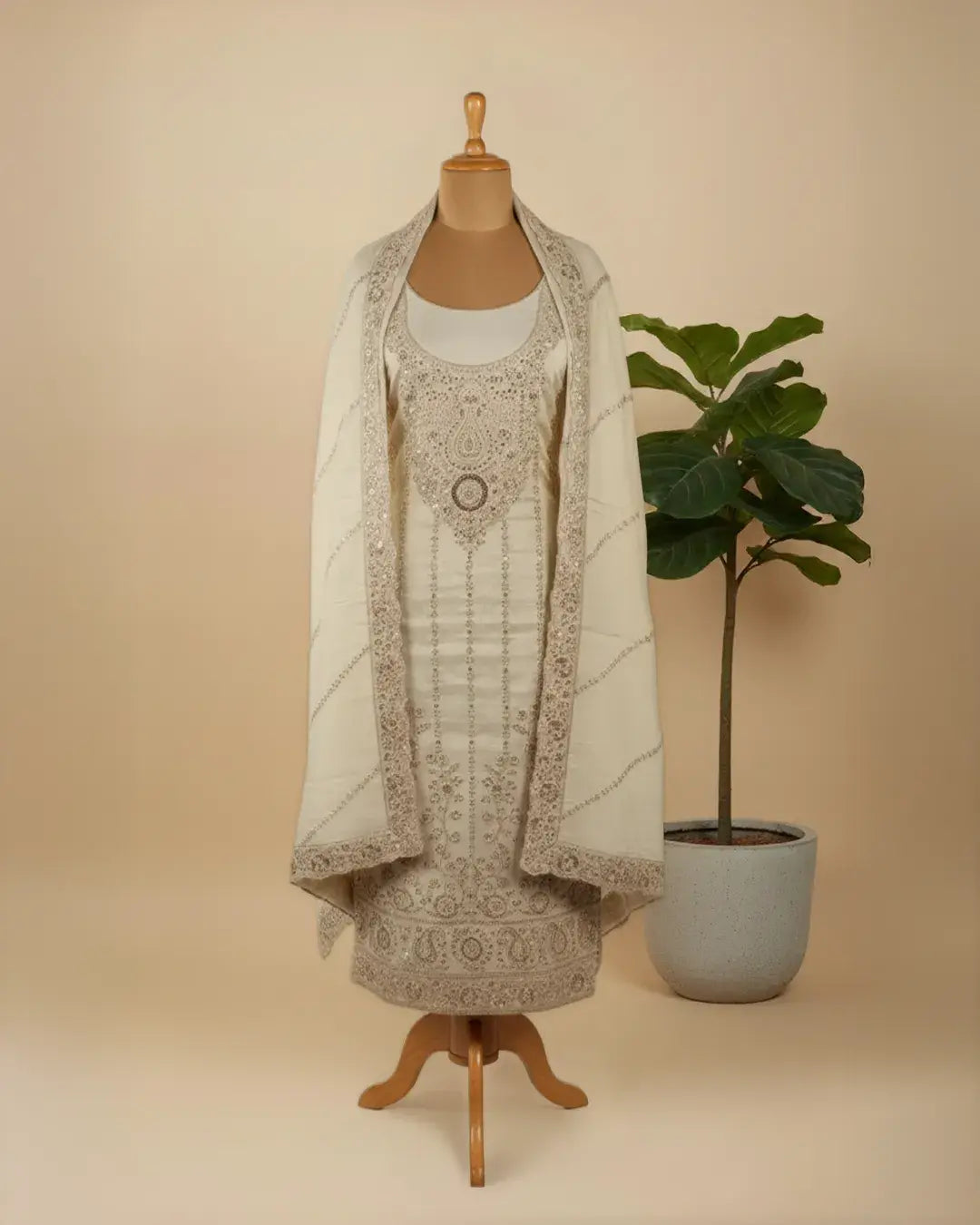 Pure Shimmer Silk Suit with Gold Zari and Sequin Handwork