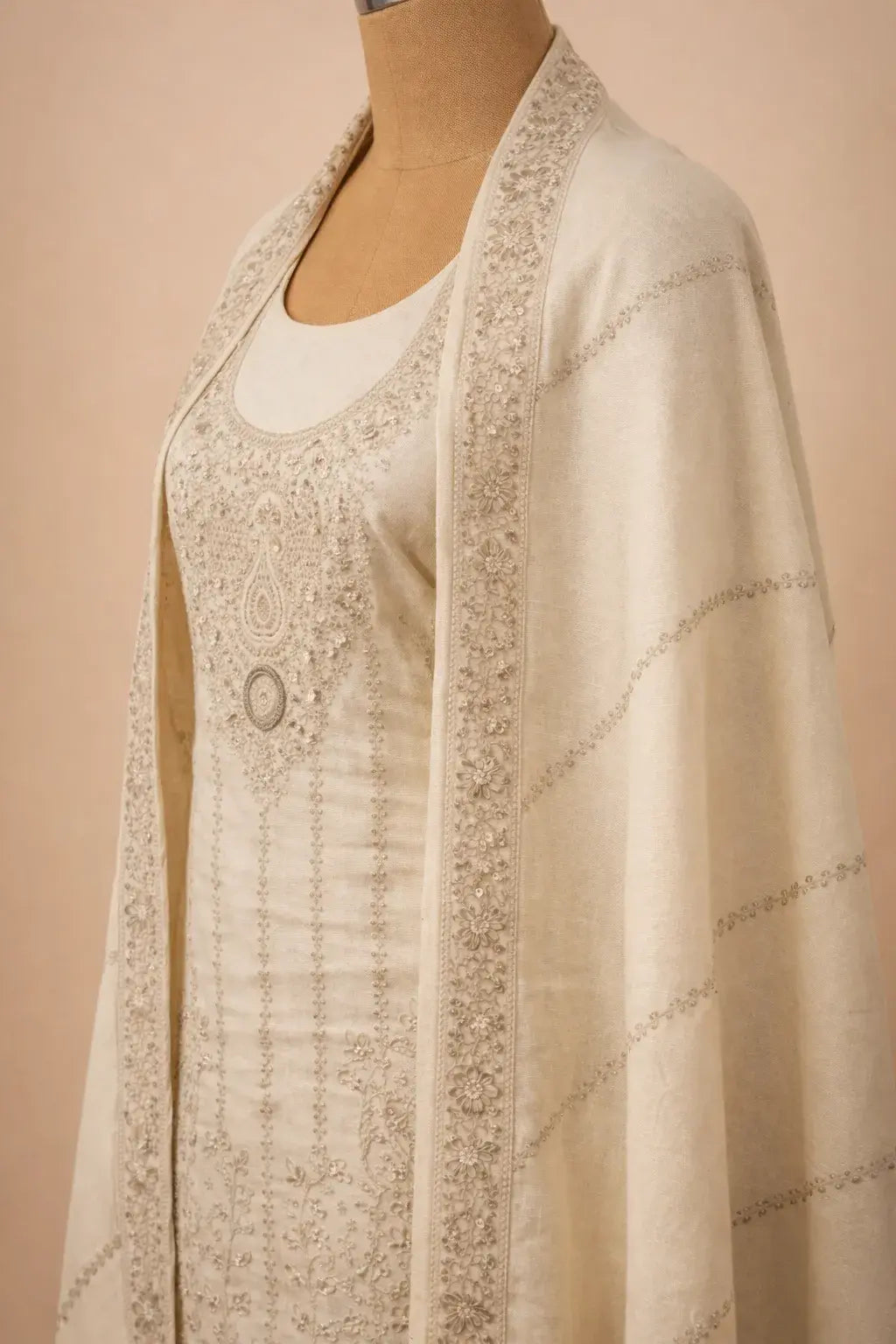 Pure Shimmer Silk Suit with Gold Zari and Sequin Handwork