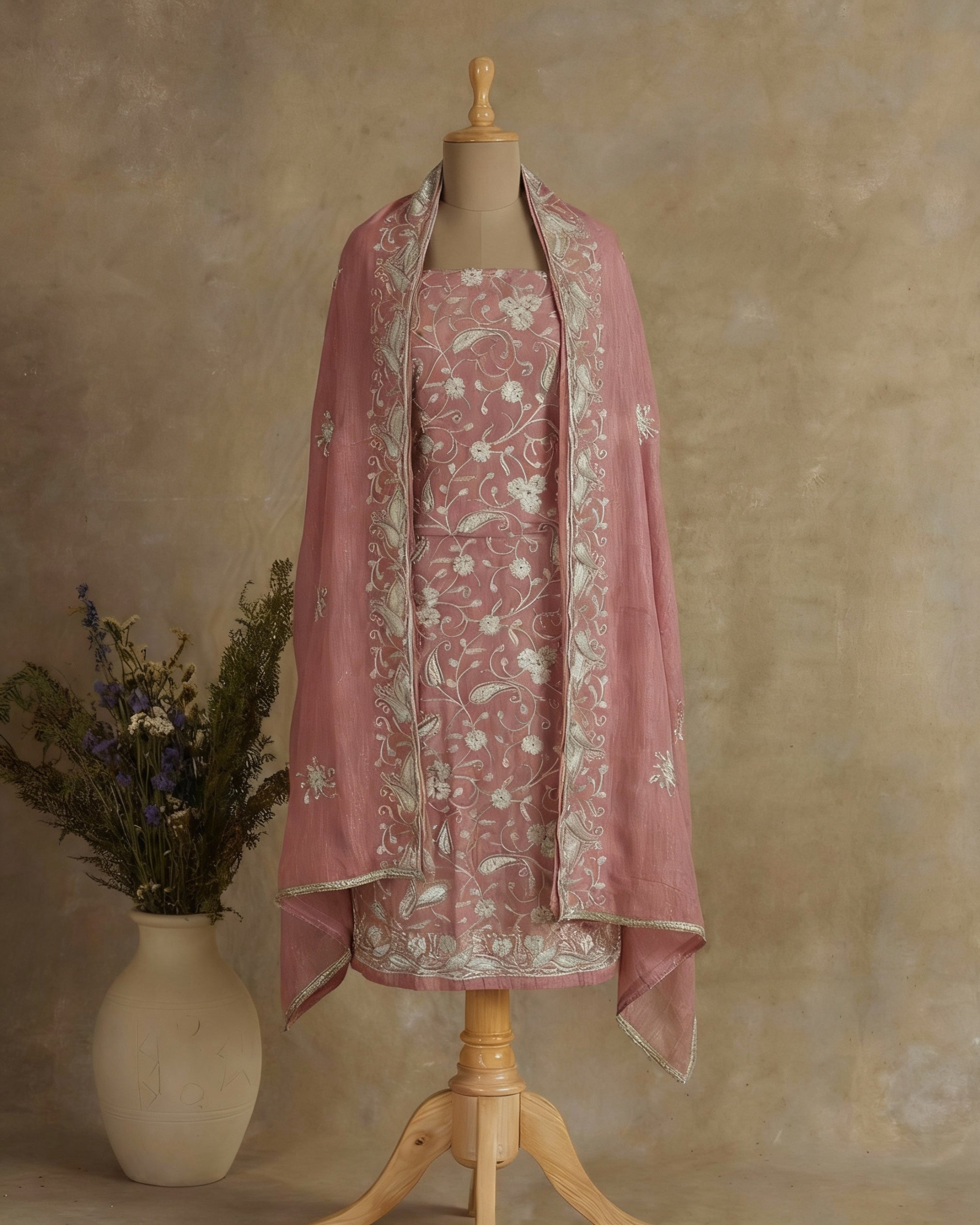 Crushed shimmer silk with all-over zari & glitter embroidery