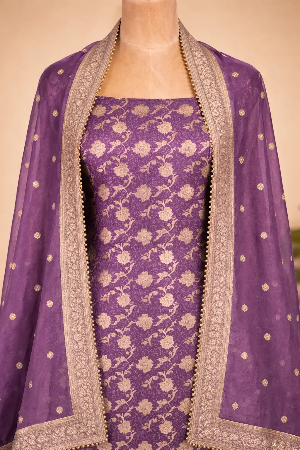 Banarsi Silk Suit with all over Zari weaving work