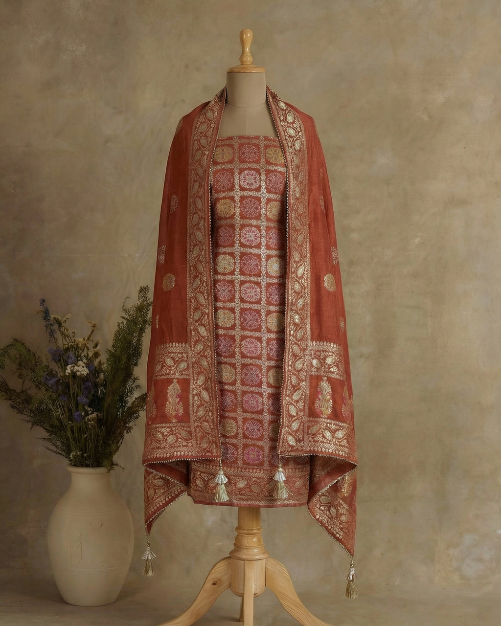 Banarasi suit with all-over weaving work