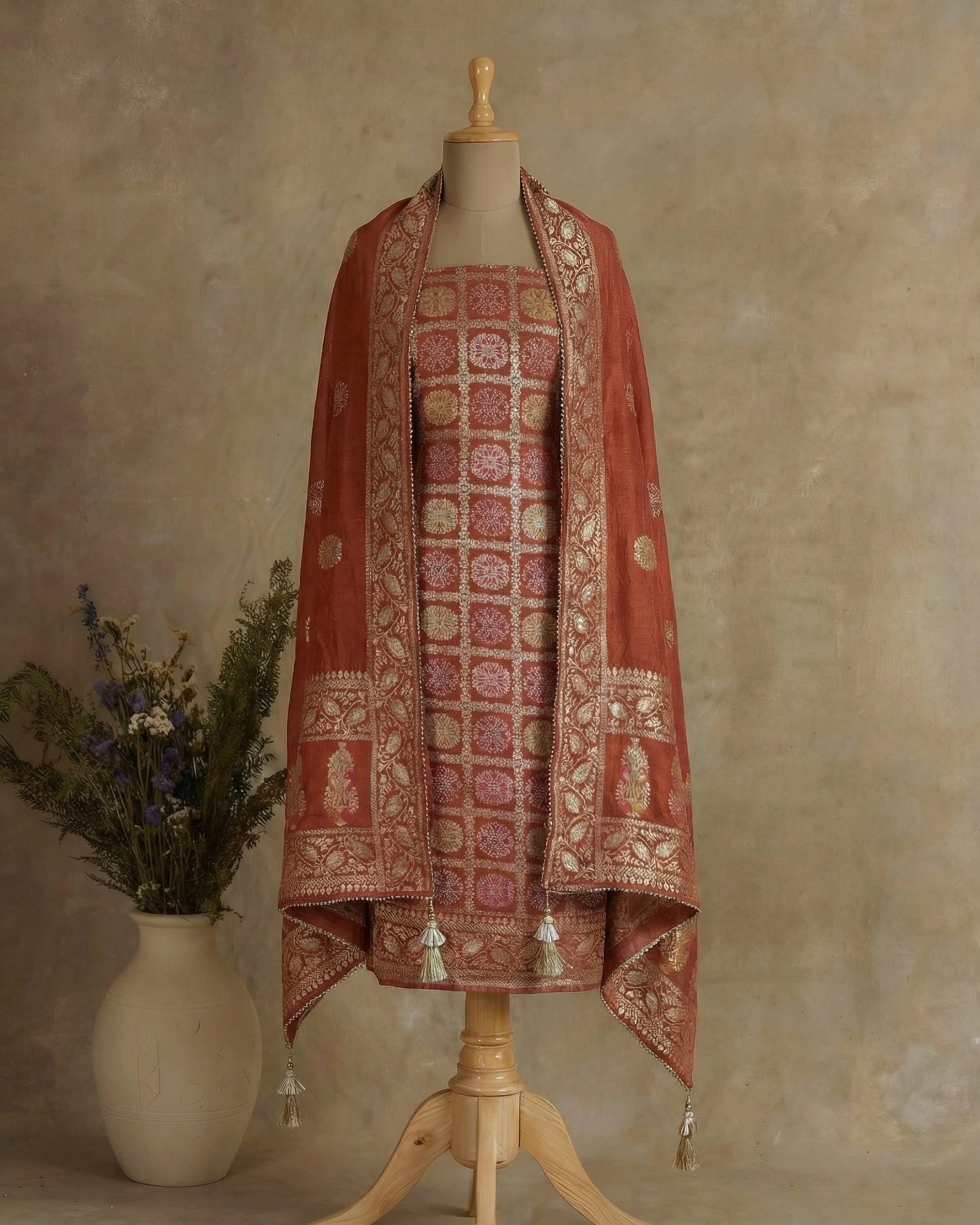 Banarasi suit with all-over weaving work