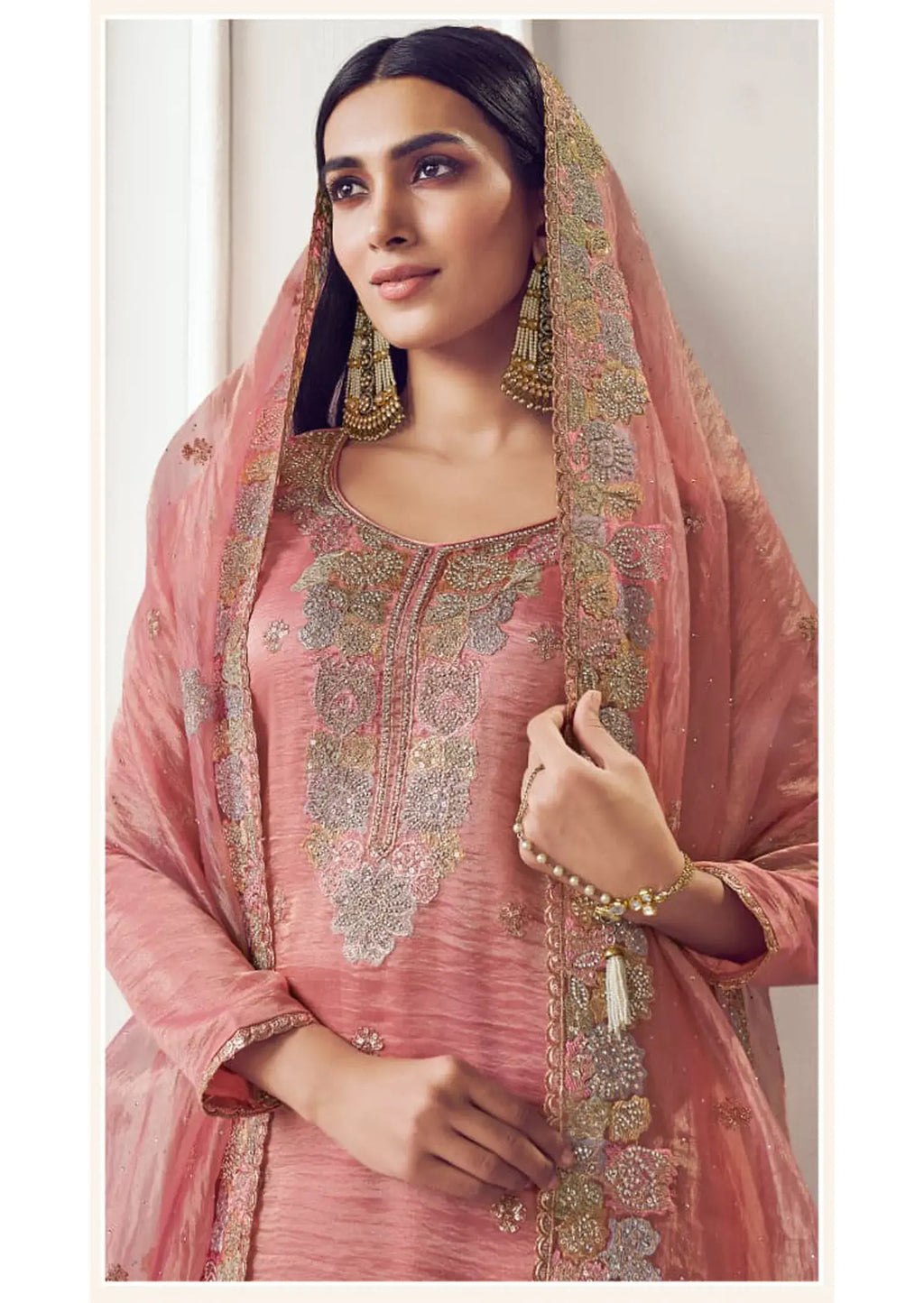 Royal Pink Silk Suit & Dupatta with Thread Embroidery & Zarkan Work