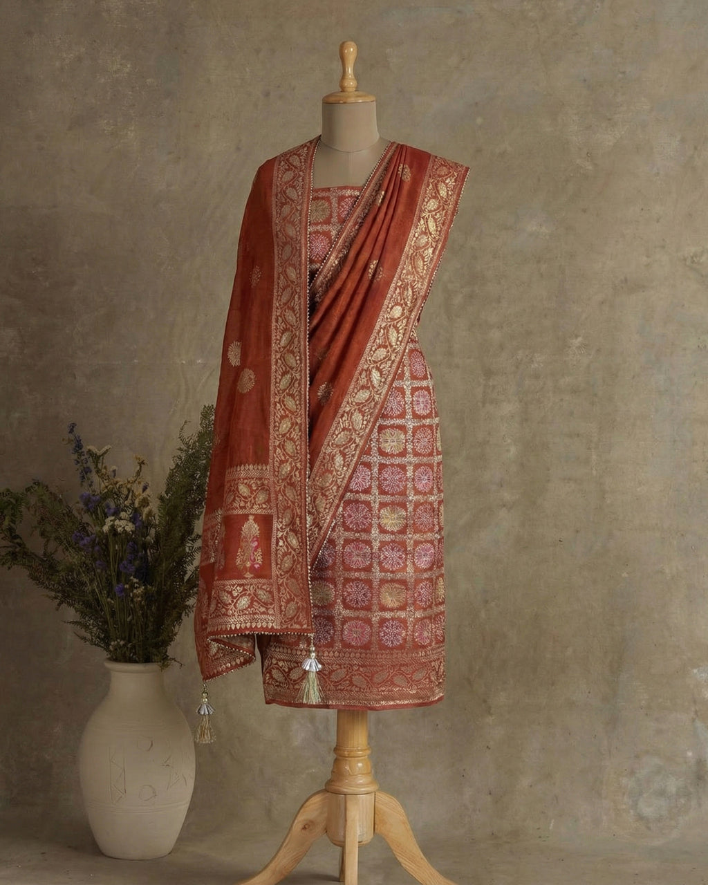 Banarasi suit with all-over weaving work