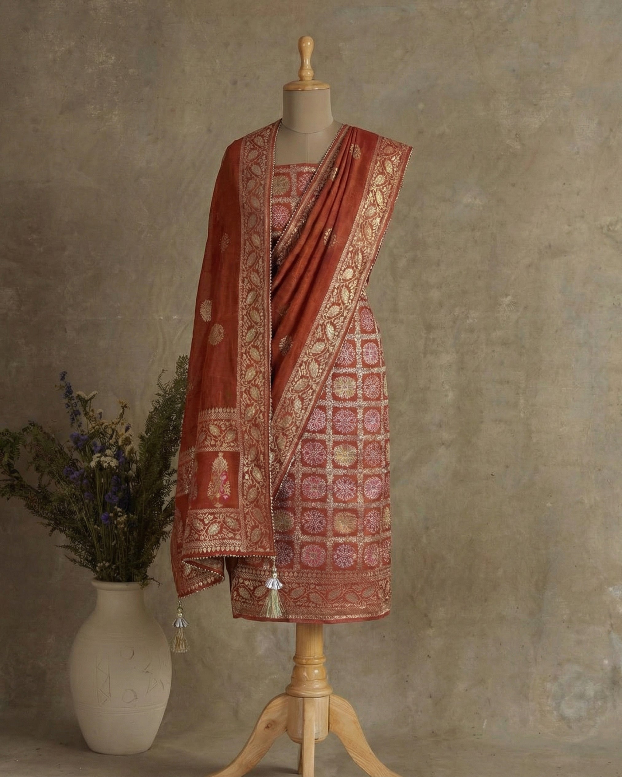 Banarasi suit with all-over weaving work