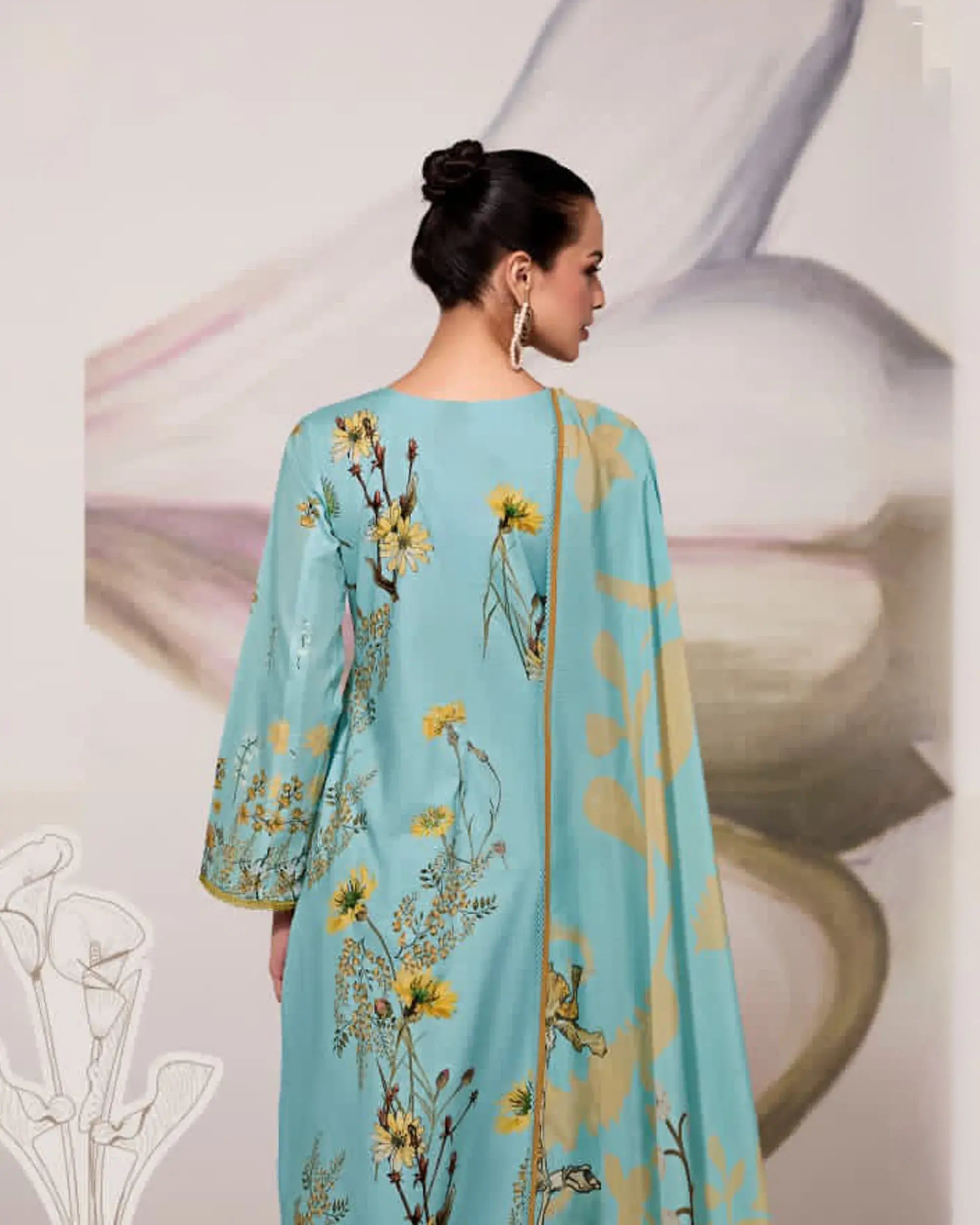 Pure Cotton Lawn Suit with Resham Embroidery Appliqué, Crochet Hemline and Handcrafted Buttons
