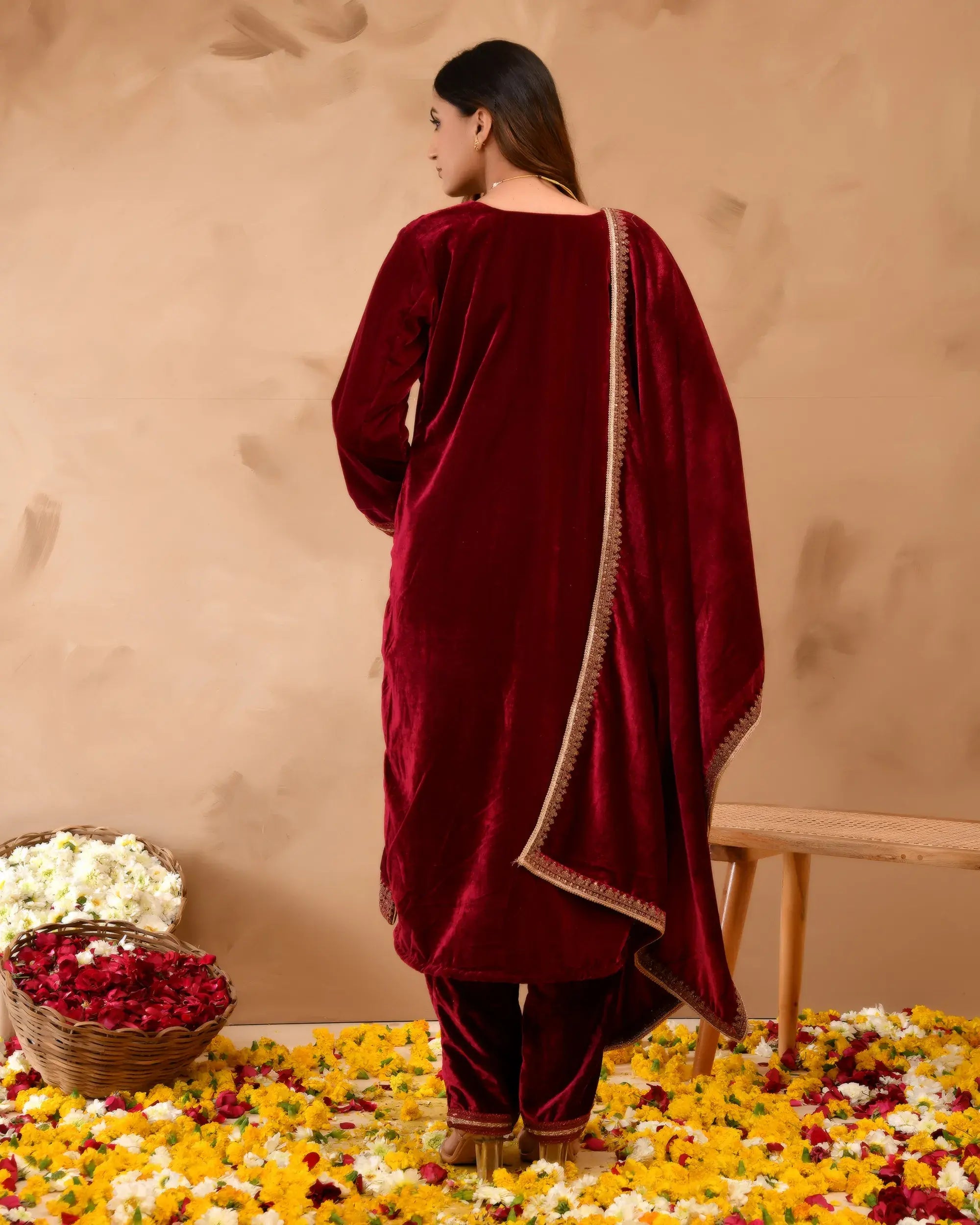 Pure velvet suit with coding embroidery work