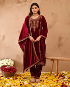 Pure velvet suit with coding embroidery work