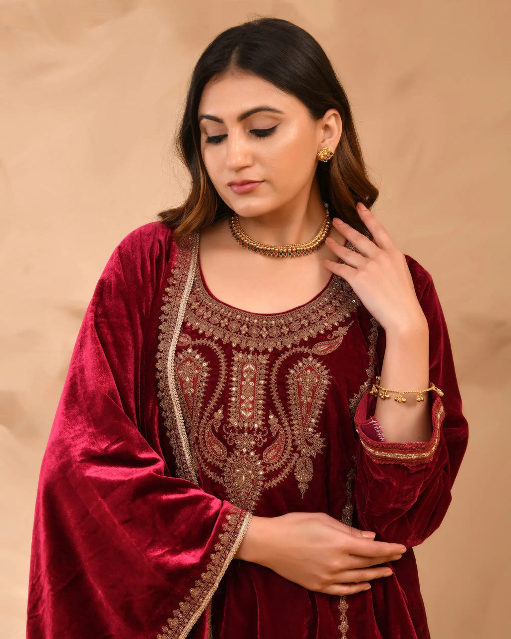 Pure velvet suit with coding embroidery work