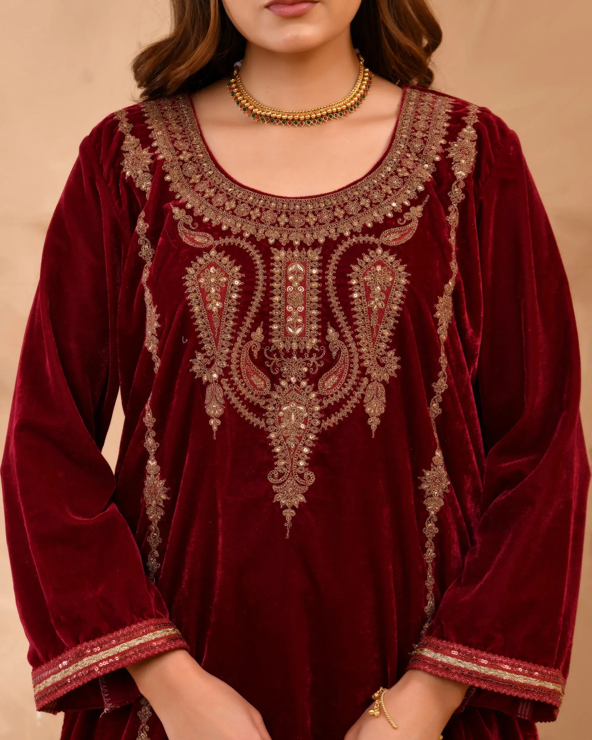 Pure velvet suit with coding embroidery work