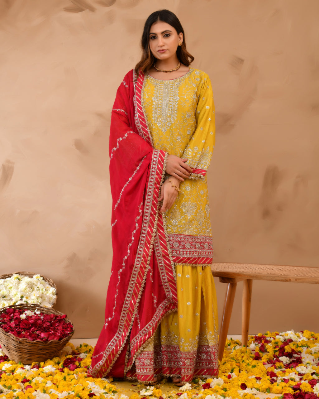 Heavy chinnon with all-over zarkan & sequence work suit