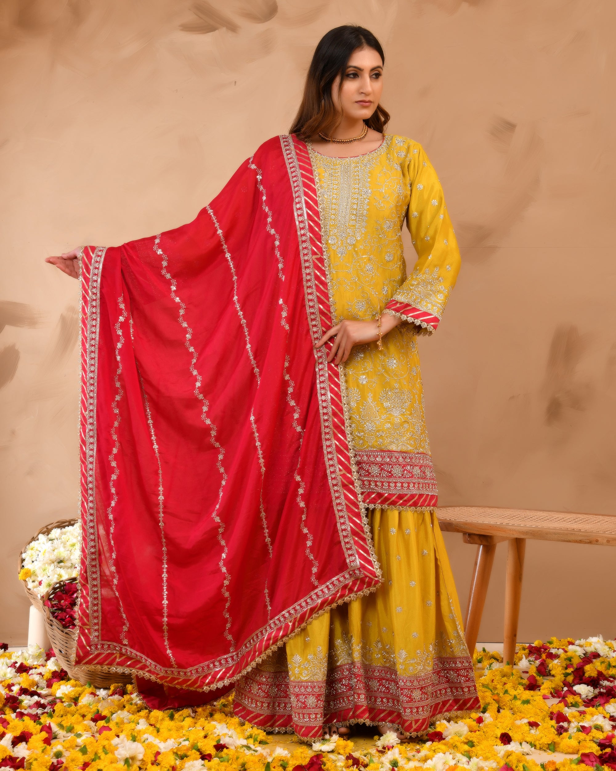 Heavy chinnon with all-over zarkan & sequence work suit