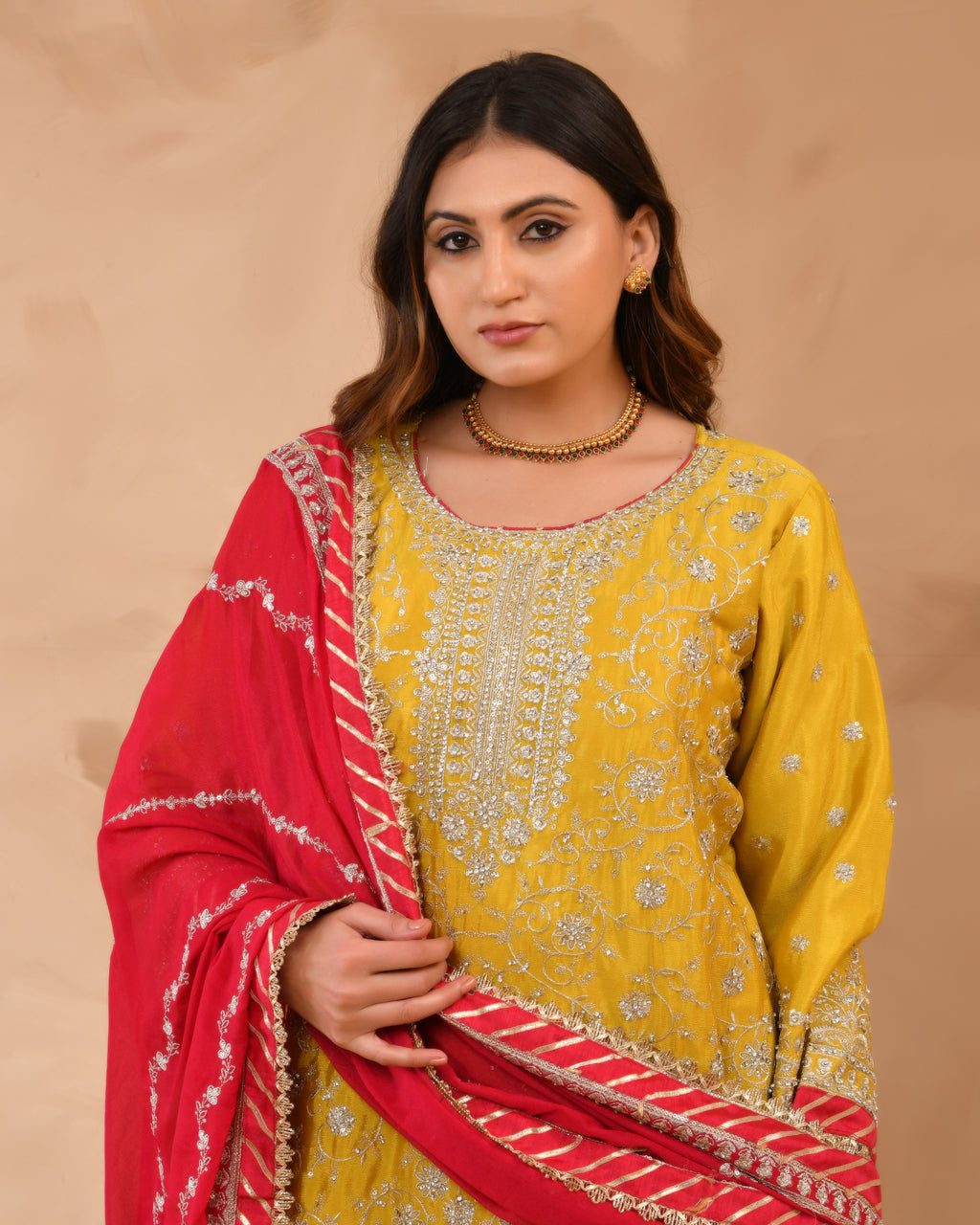 Heavy chinnon with all-over zarkan & sequence work suit