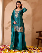 Shimmer Silk Suit with Cutdana Embroidery