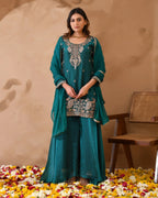 Shimmer Silk Suit with Cutdana Embroidery