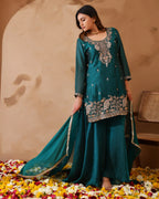 Shimmer Silk Suit with Cutdana Embroidery
