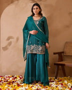 Shimmer Silk Suit with Cutdana Embroidery