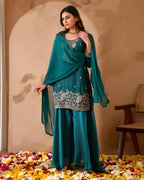 Shimmer Silk Suit with Cutdana Embroidery