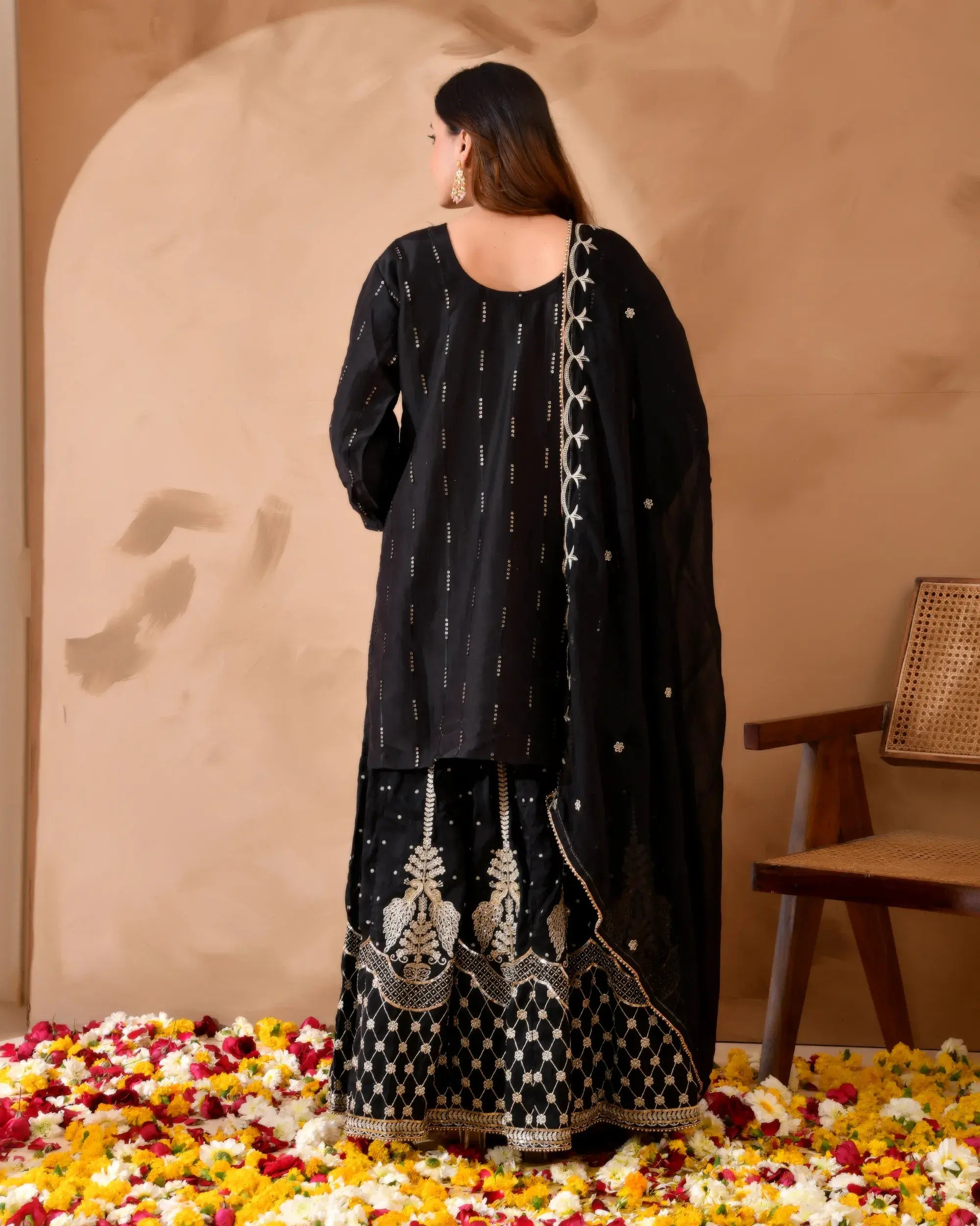 Pure Silk Suit with Cut Dhana and Sequin Hand Embroidery