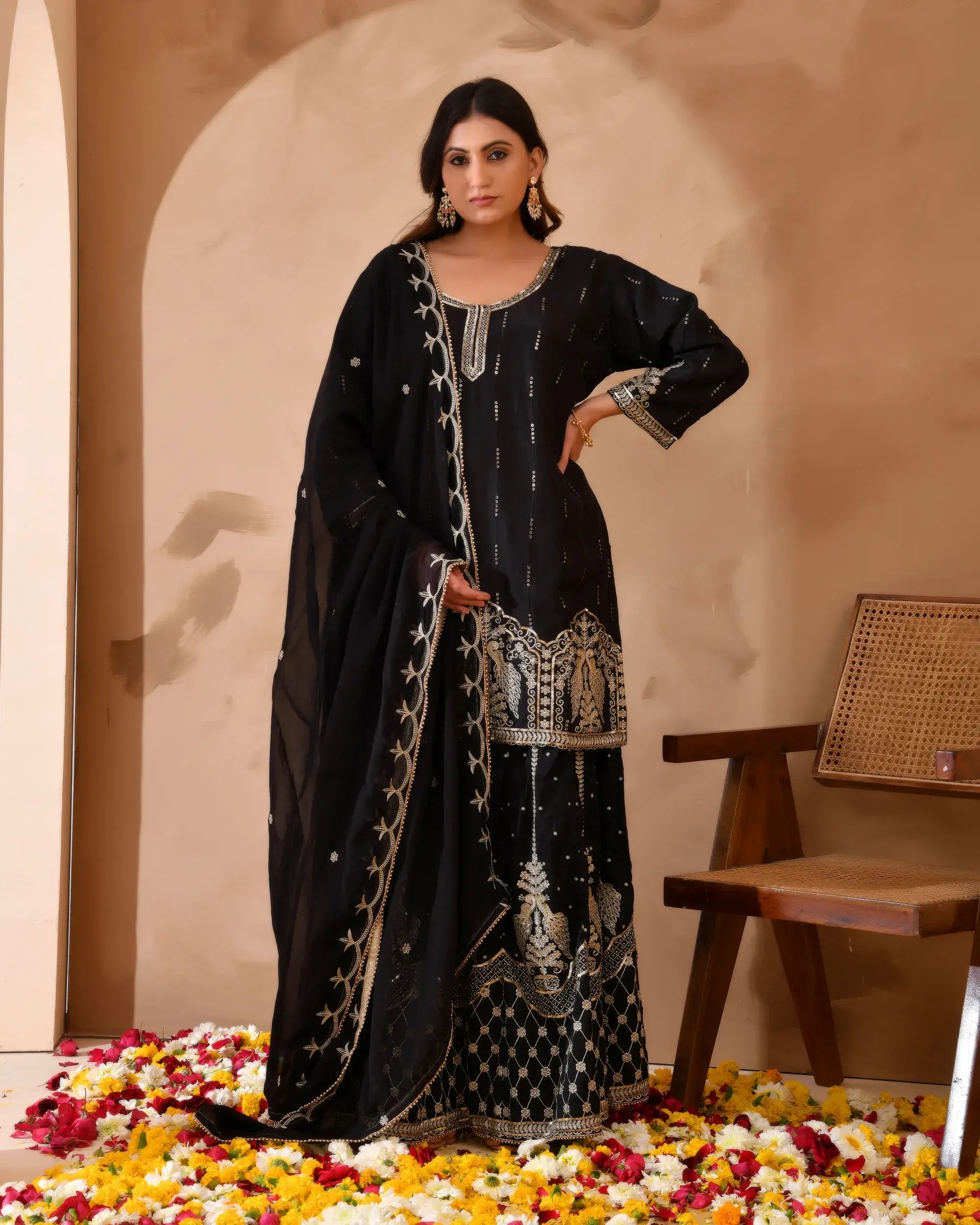 Pure Silk Suit with Cut Dhana and Sequin Hand Embroidery