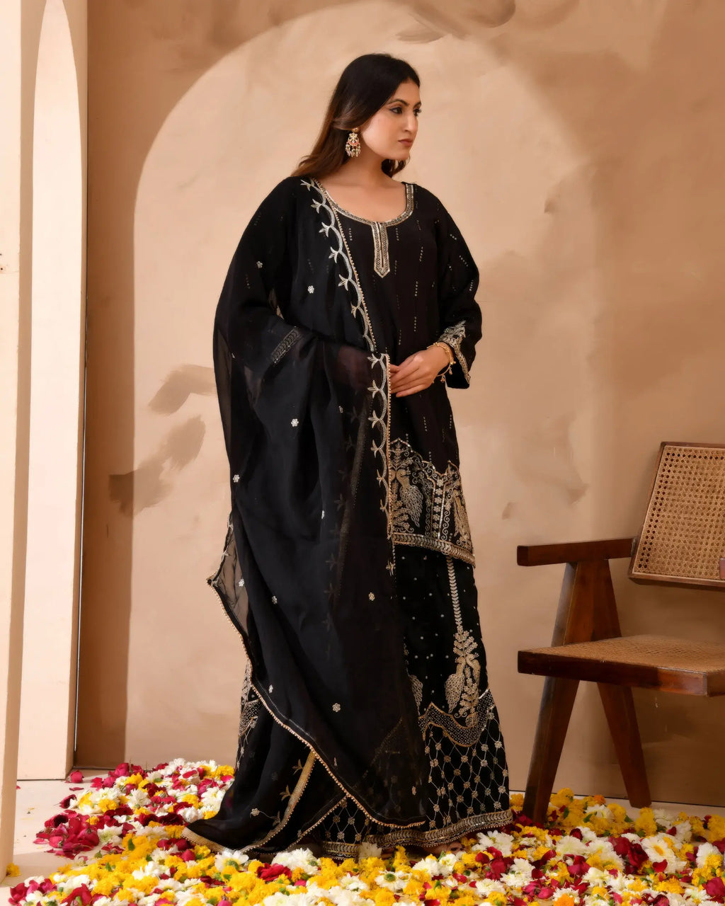 Pure Silk Suit with Cut Dhana and Sequin Hand Embroidery