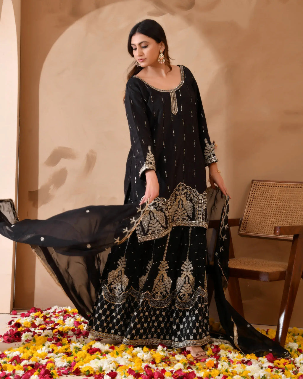 Pure Silk Suit with Cut Dhana and Sequin Hand Embroidery