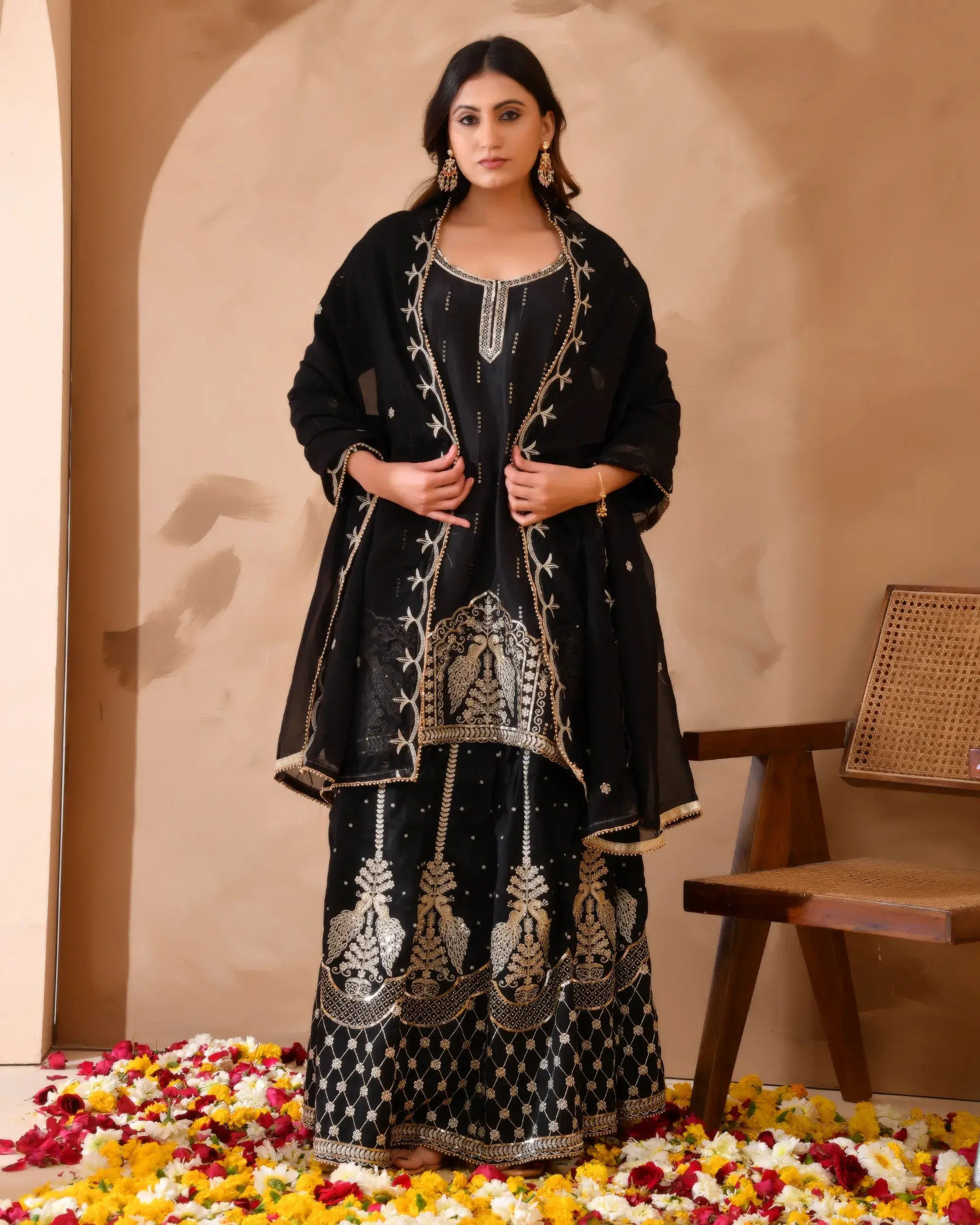 Pure Silk Suit with Cut Dhana and Sequin Hand Embroidery