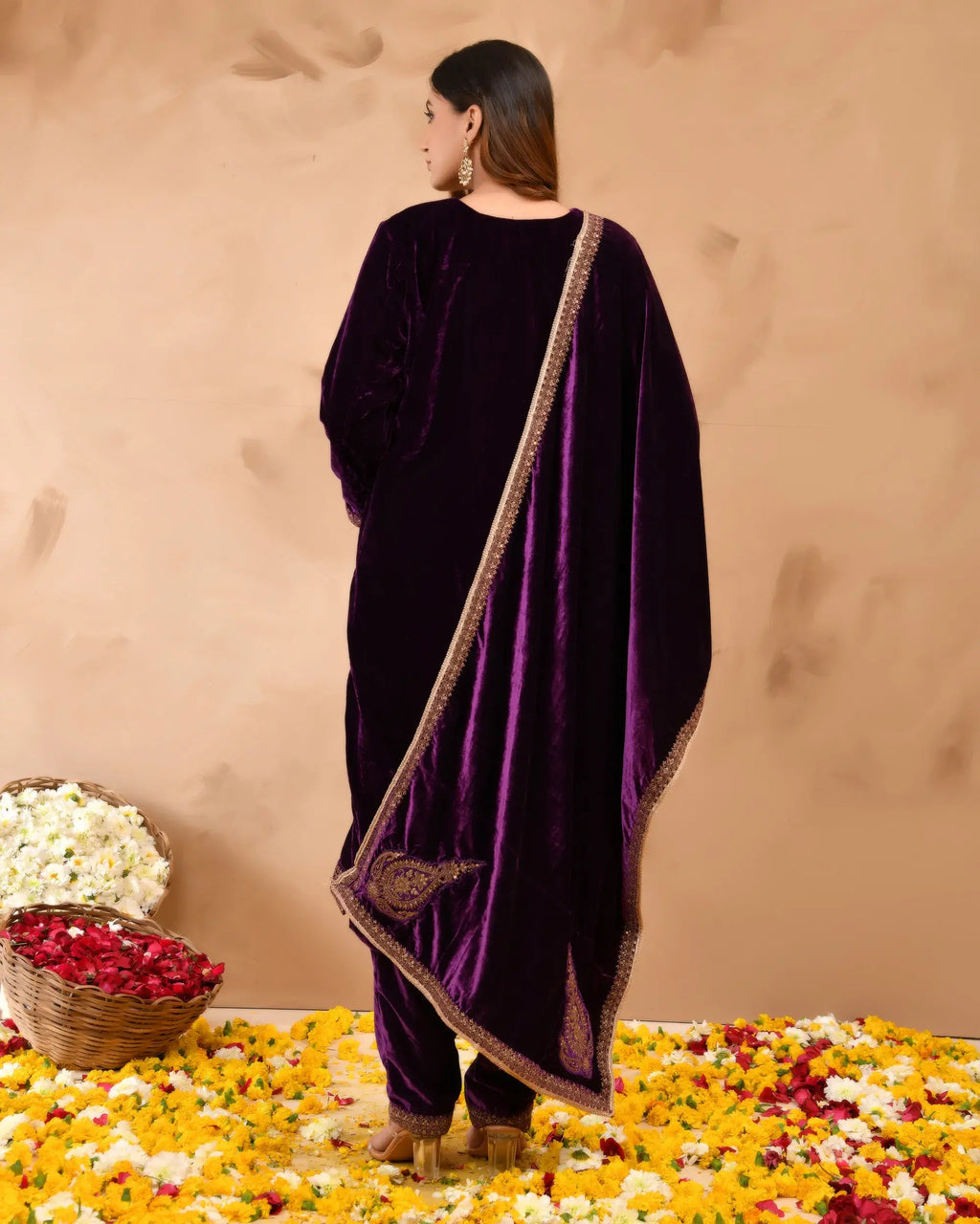 Pure velvet suit with coding embroidery work
