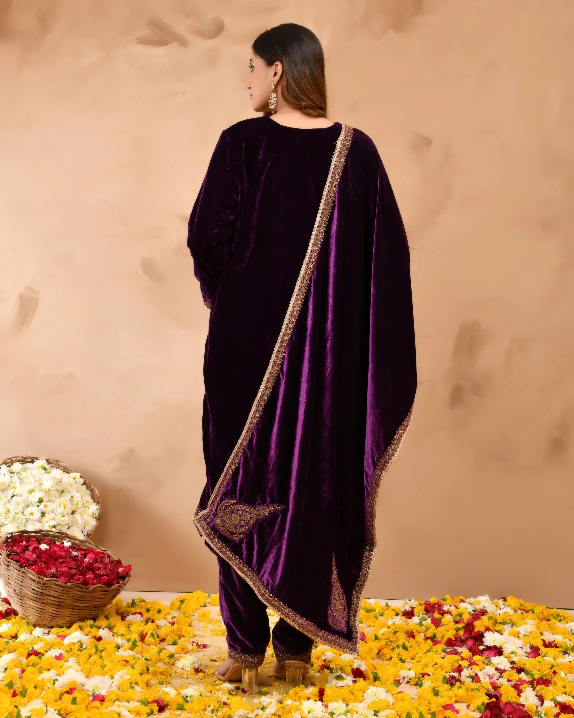 Pure velvet suit with coding embroidery work