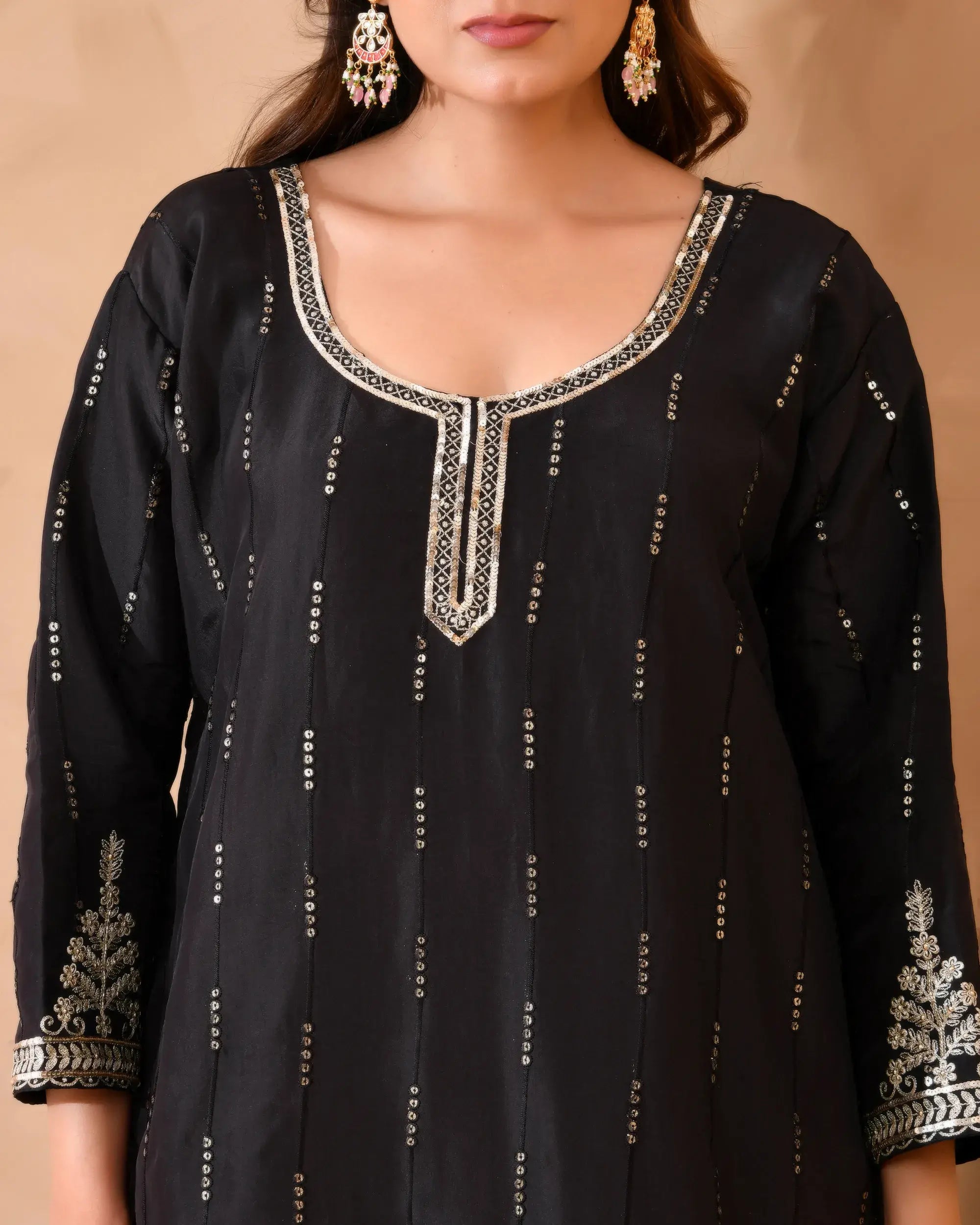 Pure Silk Suit with Cut Dhana and Sequin Hand Embroidery