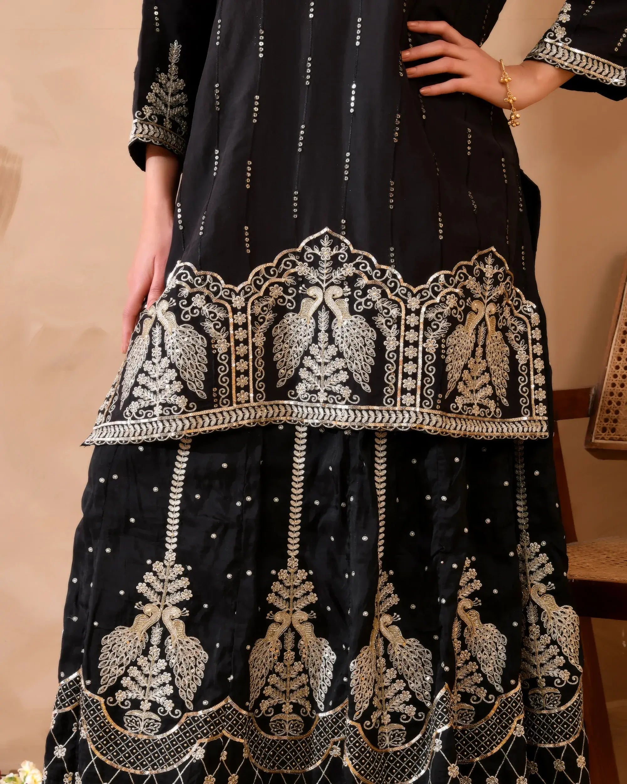 Pure Silk Suit with Cut Dhana and Sequin Hand Embroidery