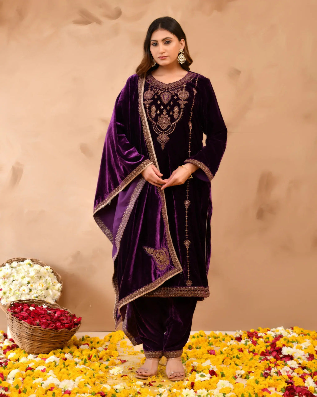 Pure velvet suit with coding embroidery work
