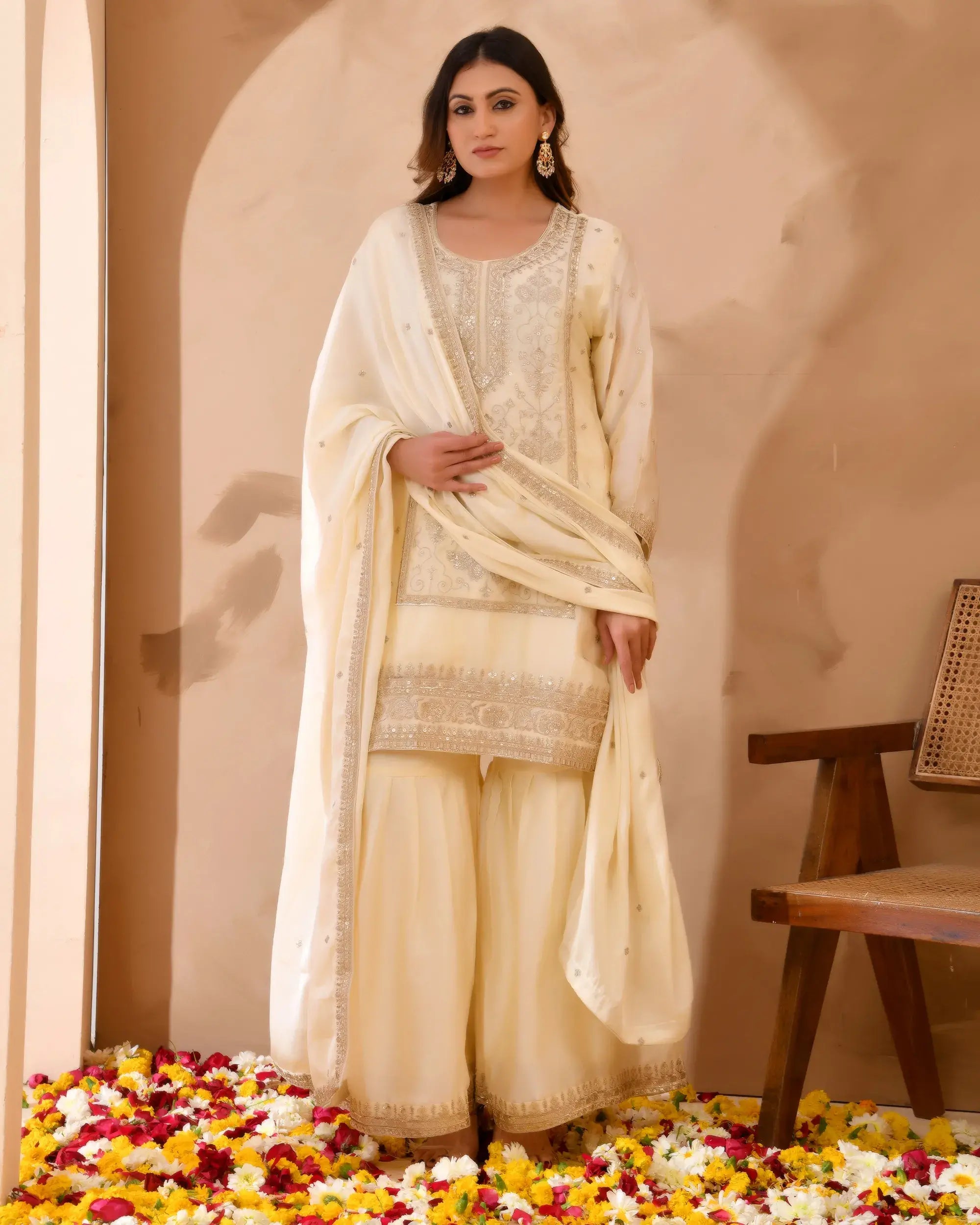 Ivory & Gold Suit with Heavy Zari Embroidery