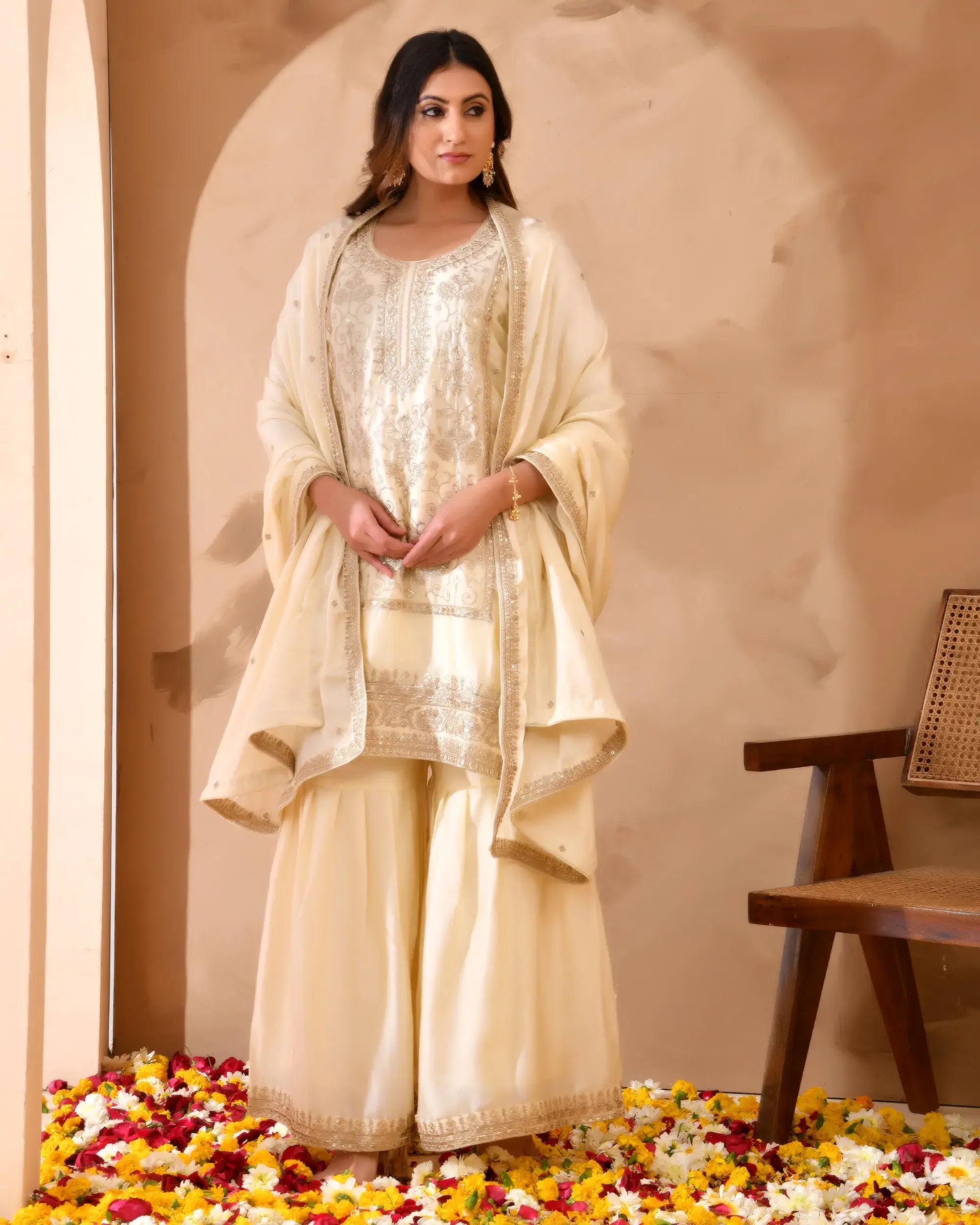 Ivory & Gold Suit with Heavy Zari Embroidery