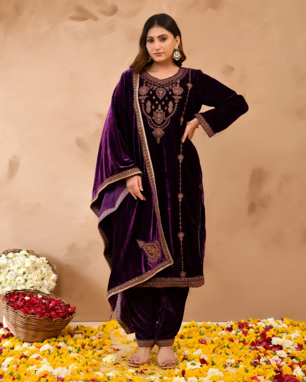 Pure velvet suit with coding embroidery work