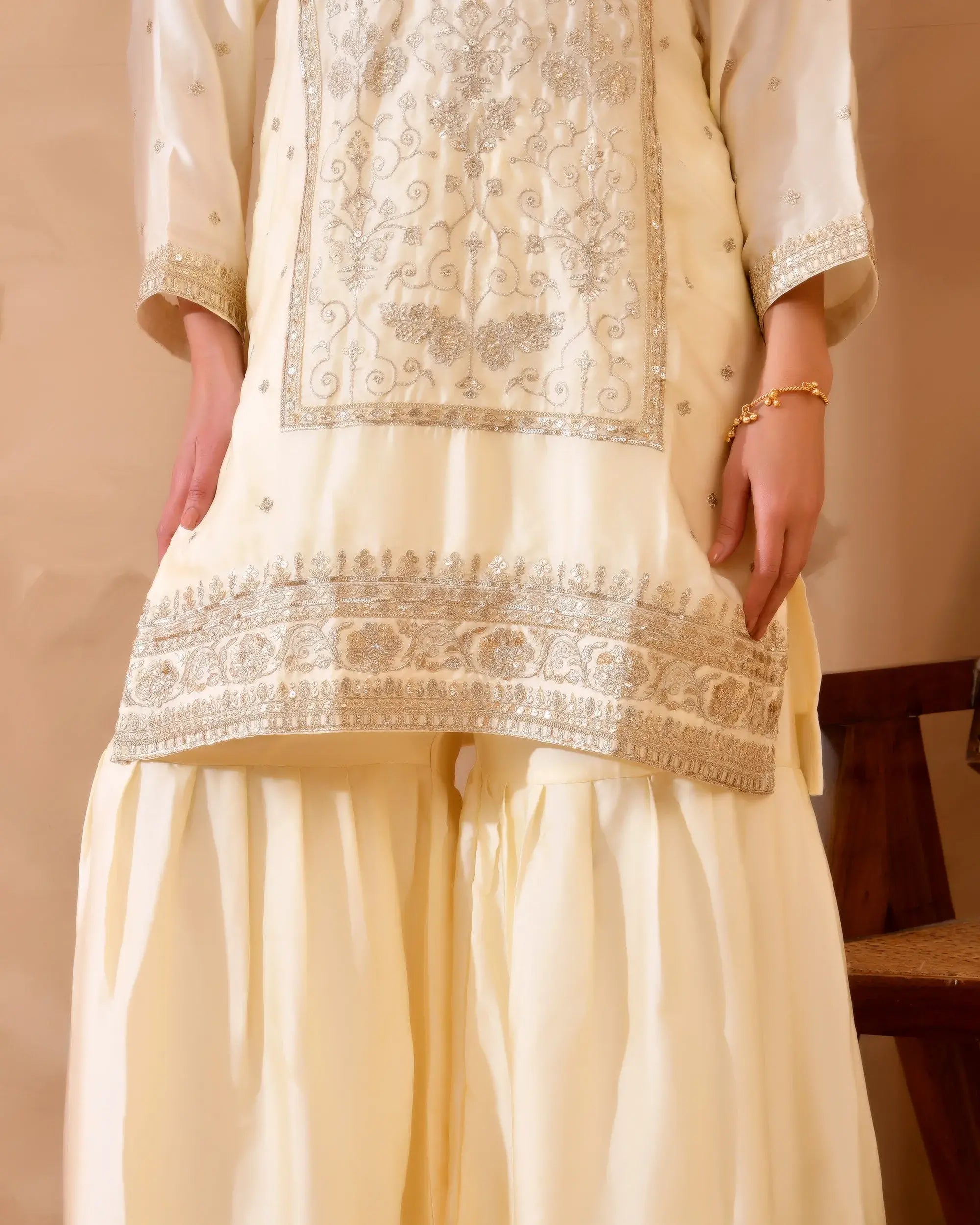 Ivory & Gold Suit with Heavy Zari Embroidery