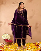 Pure velvet suit with coding embroidery work