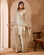 Pure viscose jacquard silk suit with full heavy embroidery