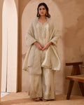Pure viscose jacquard silk suit with full heavy embroidery