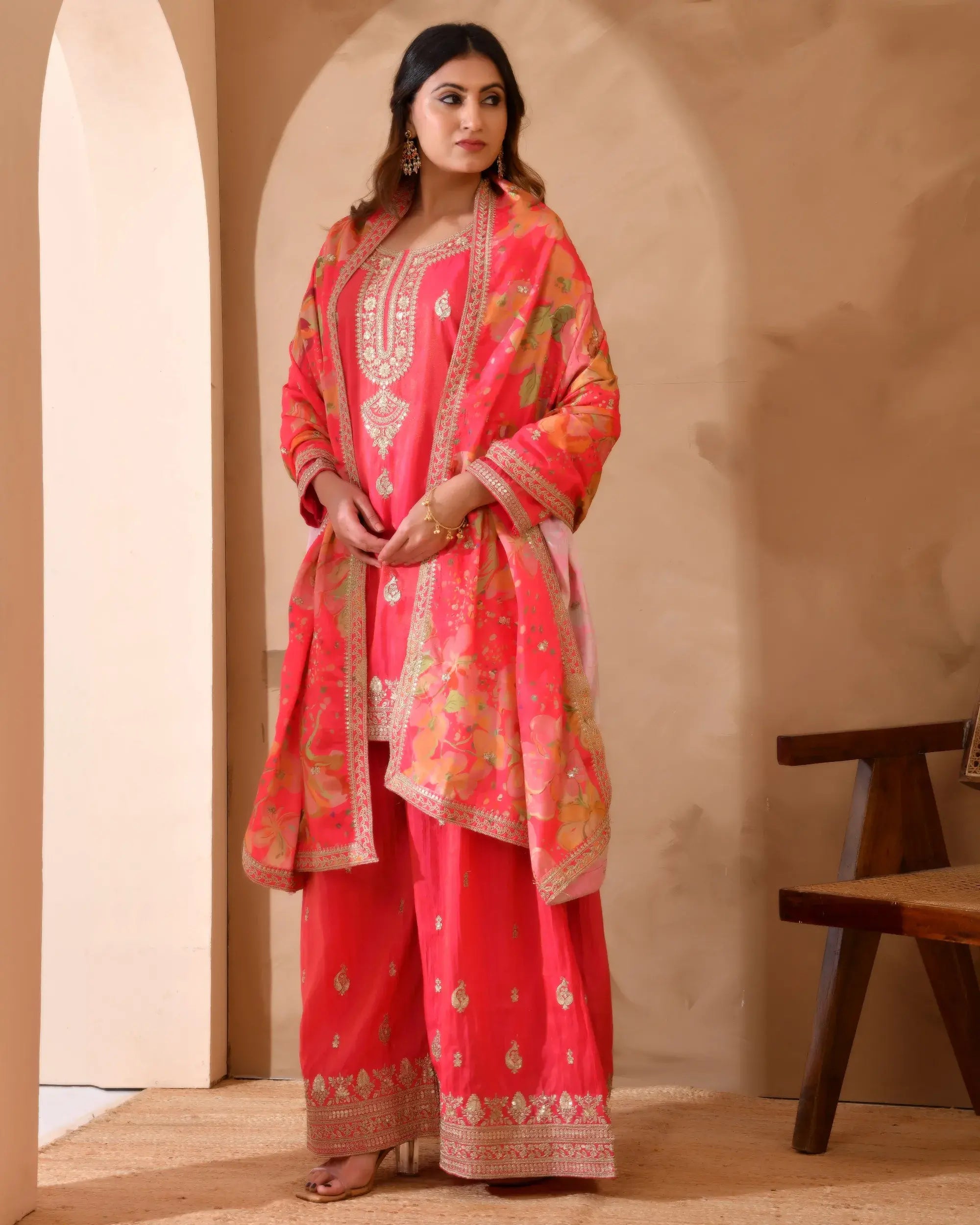 Pure Simar Silk Suit with Heavy Embroidery