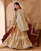 Organza suit with heavy zari and zarkan work